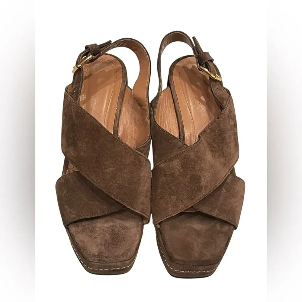 Marni Brown Suede Crisscross Wedge Sandals Size 36